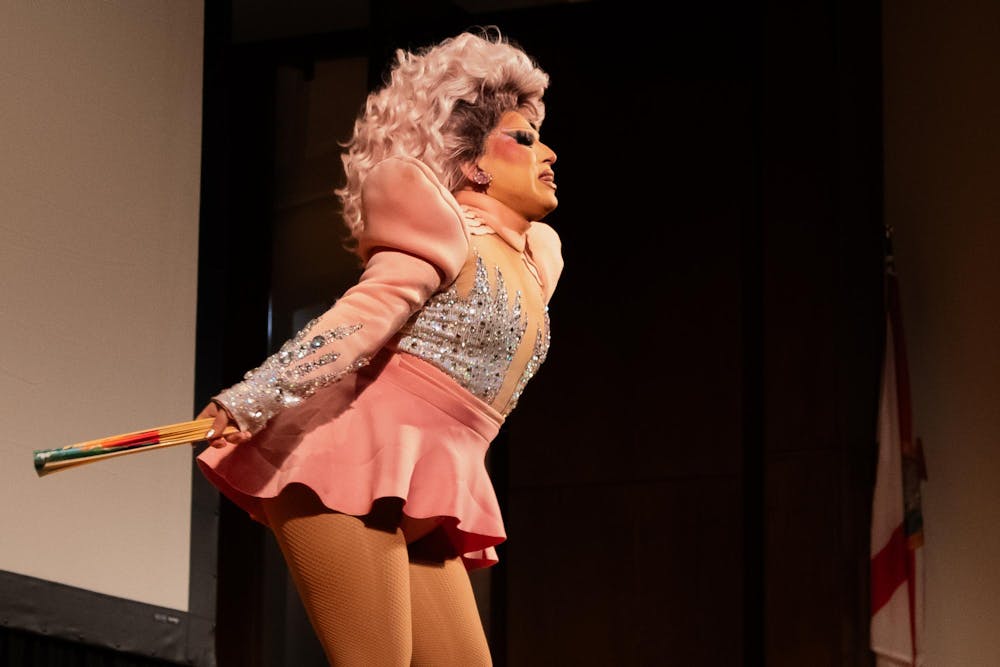 Drag queen Marisol Lords performs at Pride Student Union's welcome assembly on Monday, Aug. 26, 2024 at University Auditorium. 