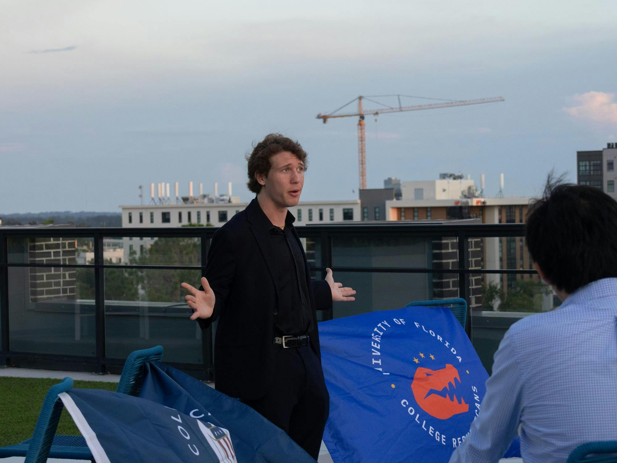 President of UF College Republicans Michael Andre speaks at their first general body meeting after being disbanded by the university at Hub on 3rd’s rooftop lounge, Tuesday, Sept. 15, 2026 in Gainesville, Fla.
