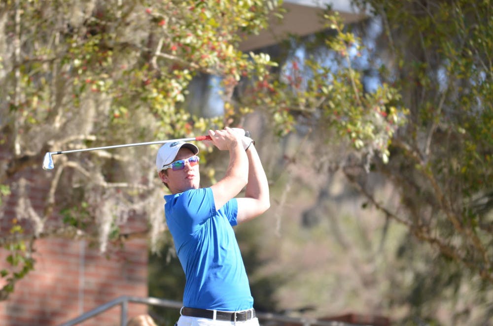 Sam Horsfield completes his follow-through during round two of the SunTrust Gator Invitational on Feb. 21, 2016 at the Mark Bostick Golf Course.