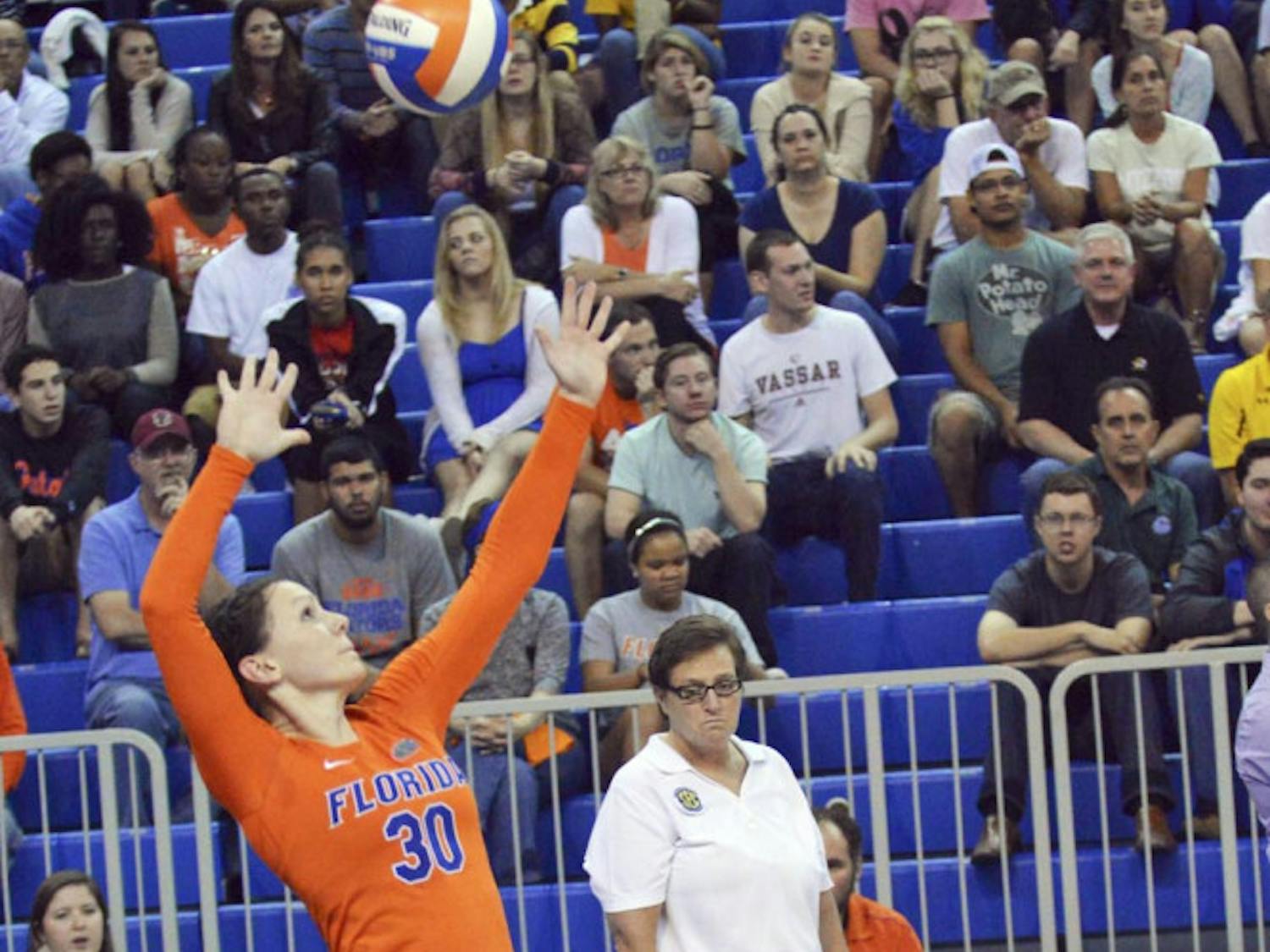 Holly Pole serves during Florida's 3-0 win against Missouri on Oct. 24 in the O'Connell Center