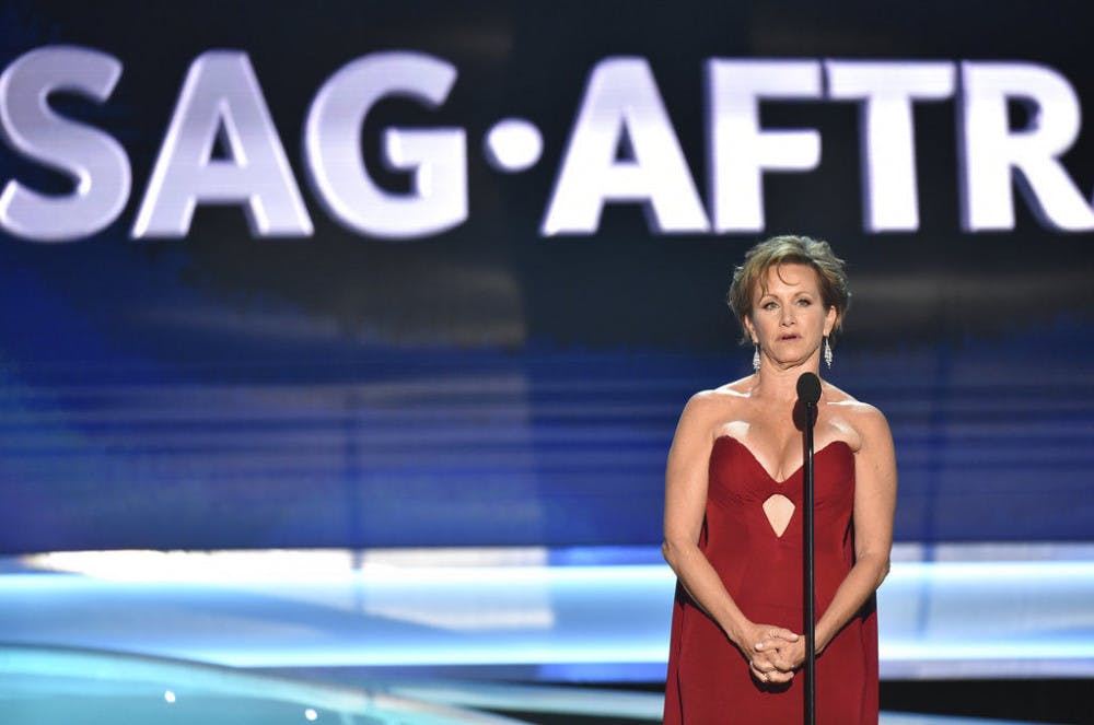 SAG-AFTRA President Gabrielle Carteris speaks at the 24th annual Screen Actors Guild Awards at the Shrine Auditorium &amp; Expo Hall on Sunday, Jan. 21, 2018, in Los Angeles. (Photo by Vince Bucci/Invision/AP)