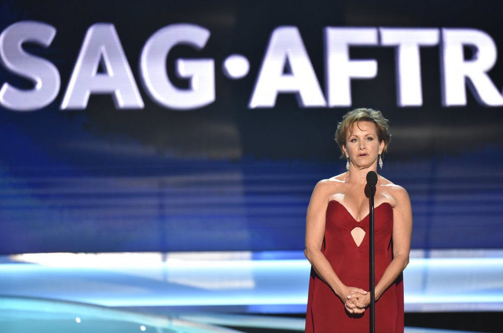 <p>SAG-AFTRA President Gabrielle Carteris speaks at the 24th annual Screen Actors Guild Awards at the Shrine Auditorium &amp; Expo Hall on Sunday, Jan. 21, 2018, in Los Angeles. (Photo by Vince Bucci/Invision/AP)</p>