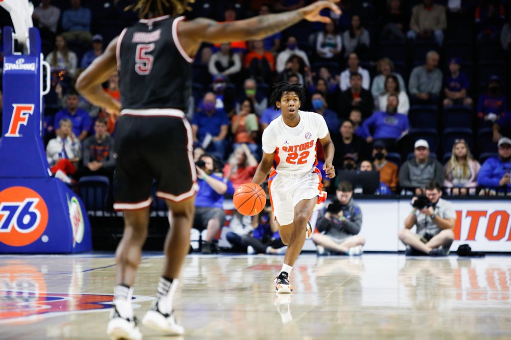 Florida's Tyree Appleby brings the ball up the court during a Nov. 28 game against Troy