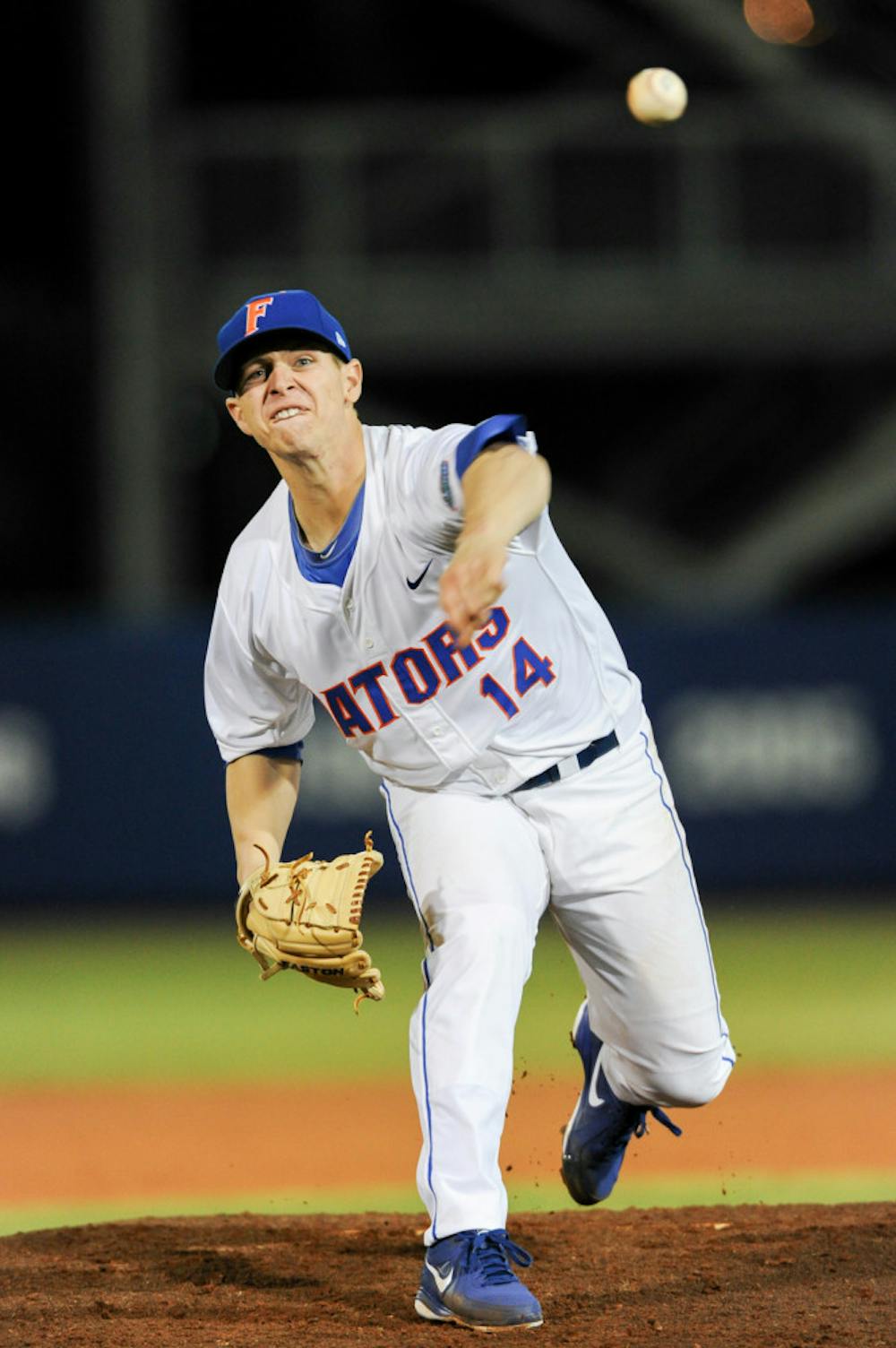 <p>Bobby Poyner pitches during Florida’s 4-0 win against Maryland on Feb. 14 at McKethan Stadium.</p>