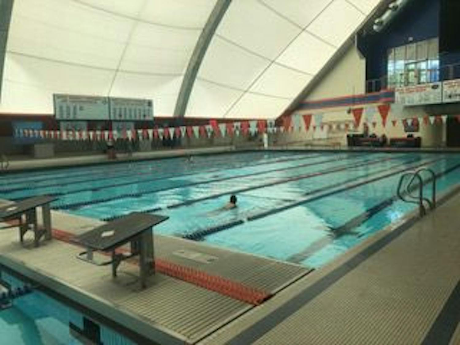 


View of the Florida Pool, located under the O’Connell Center. Up to 30 patrons visit the pool at night during the spring and fall semesters, according to UF lifeguard Patrick Costello.&nbsp;
&nbsp;
&nbsp;

&nbsp;

&nbsp;
