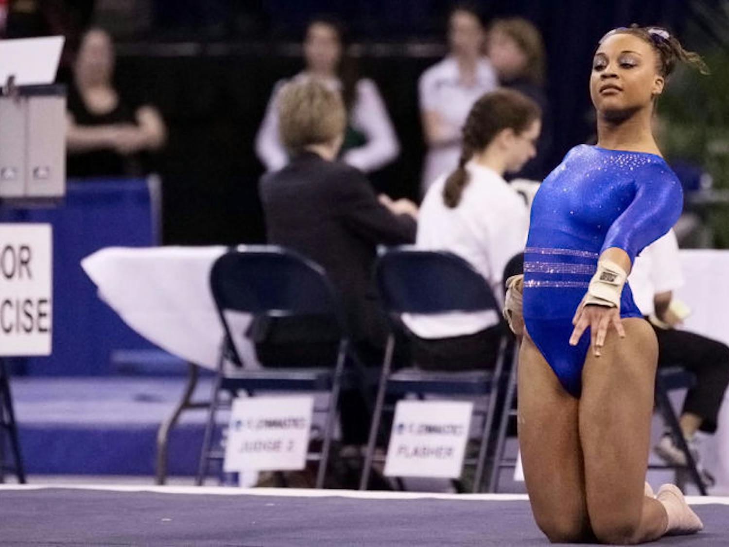 Kytra Hunter performs a floor routine during the NCAA Regionals on April 6, 2013, in the O’Connell Center.
