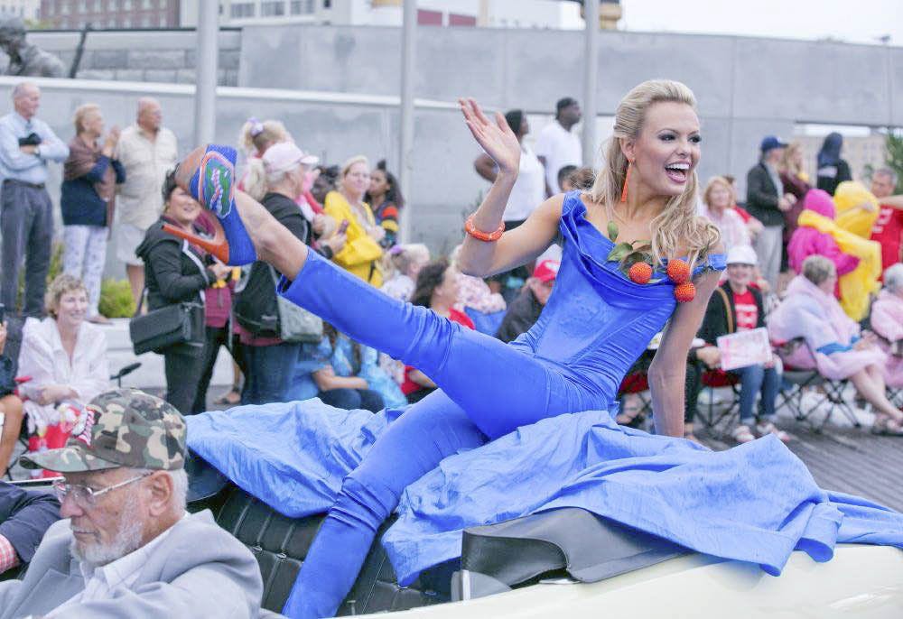 Mary Katherine Fechel, 20, participates in the Show Me Your Shoes parade in Atlantic City Sept. 12, 2015, as a part of Miss America contestant traditions.Candidates wore shoes to represent their state. “It was such a testament that the Gator nation is everywhere,” Fechel said.