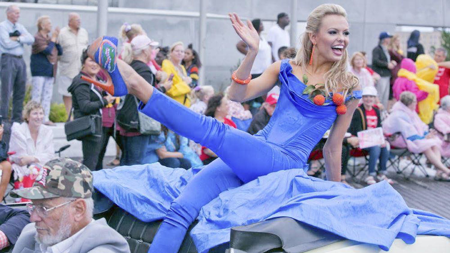 Mary Katherine Fechel, 20, participates in the Show Me Your Shoes parade in Atlantic City Sept. 12, 2015, as a part of Miss America contestant traditions.Candidates wore shoes to represent their state. “It was such a testament that the Gator nation is everywhere,” Fechel said.