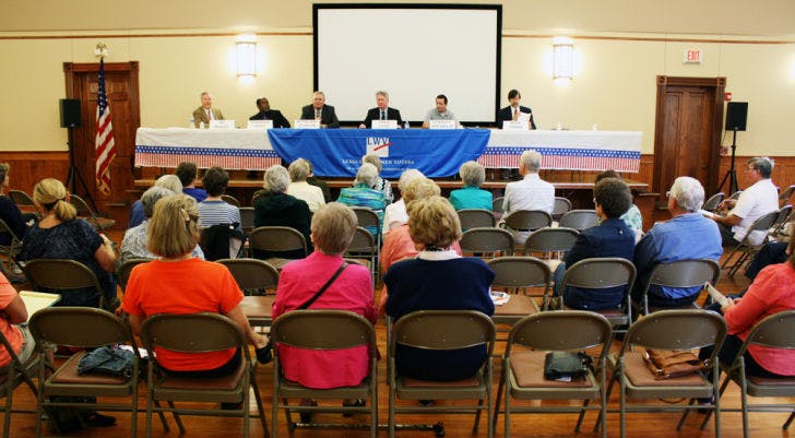 City election candidates debate at the Alachua County League of Women Voters forum at the First United Methodist Church, located at 419 NE First St., on Saturday.