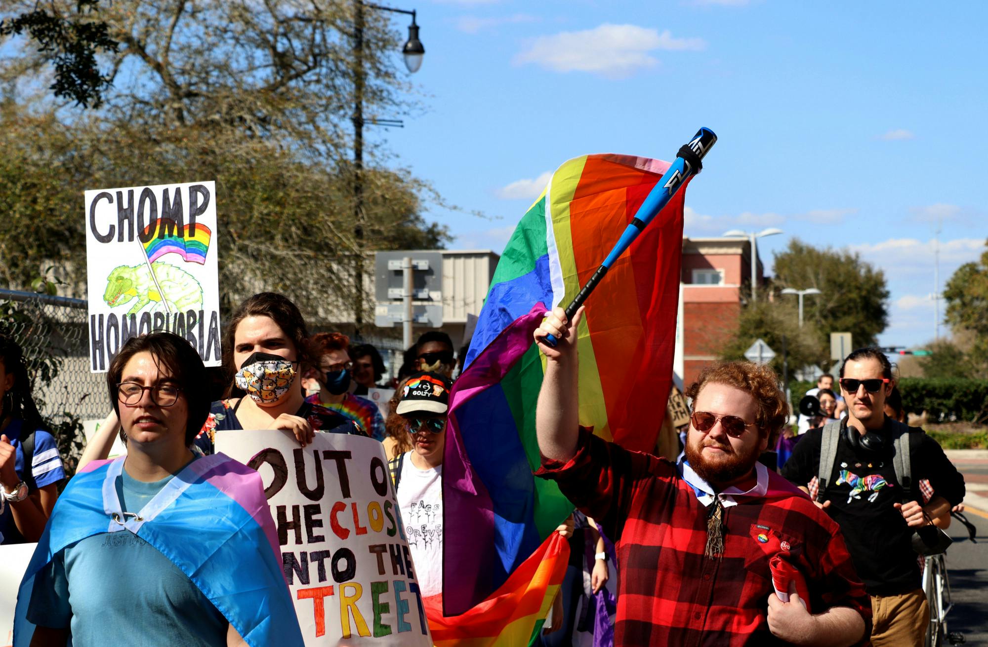 Nearing Cora P. Roberson Park, protestors march down Southwest 6th Street. The protest started at the corner of University Avenue and 13th Street.