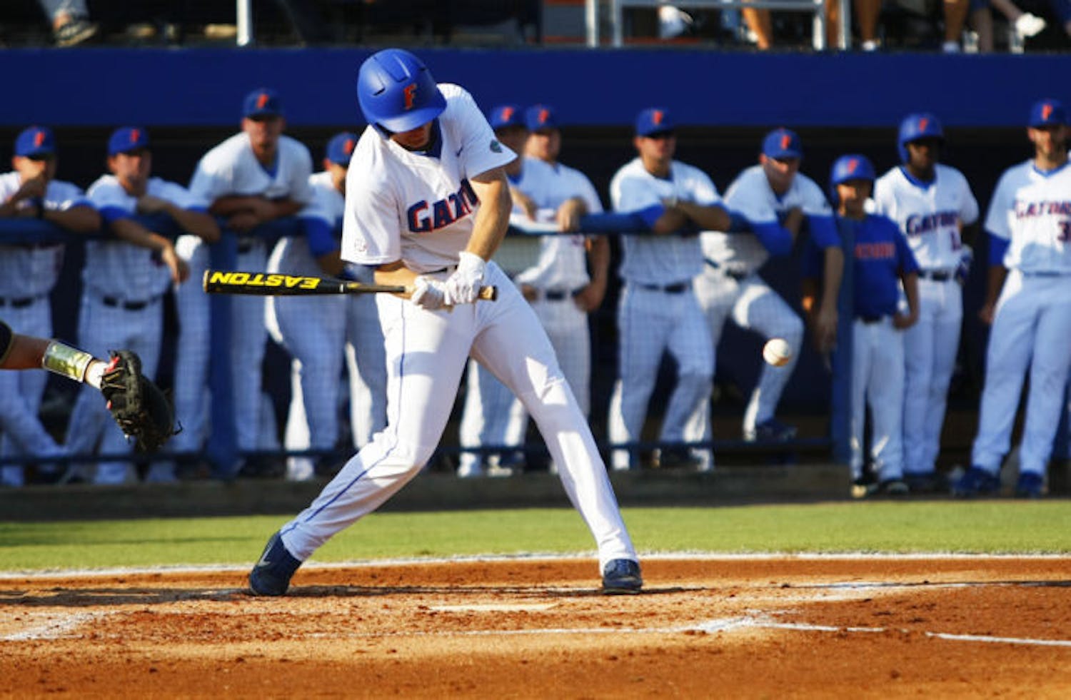 Sophomore Justin Shafer bats during Florida’s 6-2 win against Georgia Tech in the NCAA Gainesville Regional on June 2, 2012, at McKethan Stadium. Shafer notched a three-RBI homer during the sixth inning in Florida's 4-3 NCAA Regional loss to Austin Peay on Friday in Bloomington, Ind.&nbsp;
