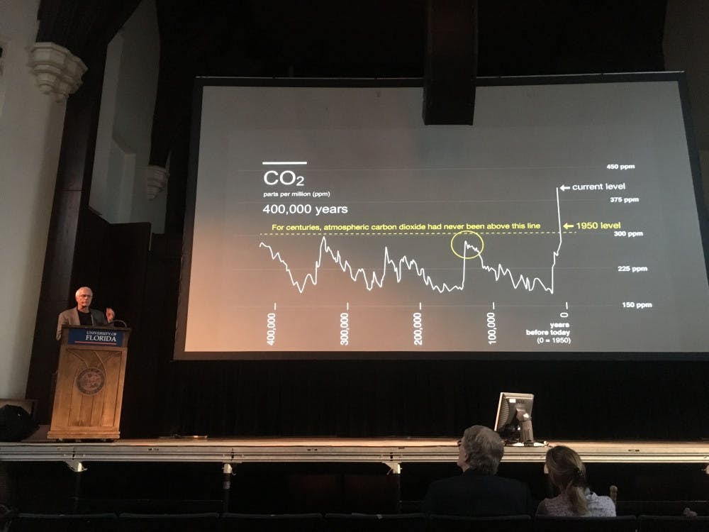 <p>Paul Hawken, an author, environmentalist, activist and entrepreneur, spoke at the University Auditorium as the Campus Earth Week Keynote speaker. He talked about his work as the executive director of Project Drawdown, a nonprofit working to reverse global warming.</p>