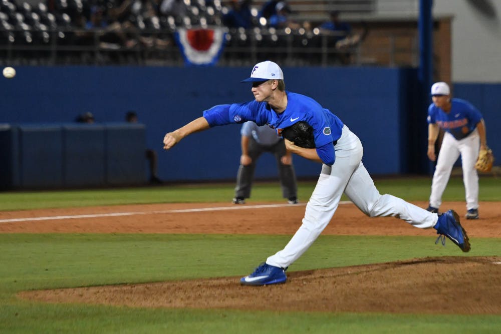 UF pitcher Brady Singer pitches during Florida's 6-2 loss against Bethune-Cookman on June 4, 2017, at McKethan Stadium. 