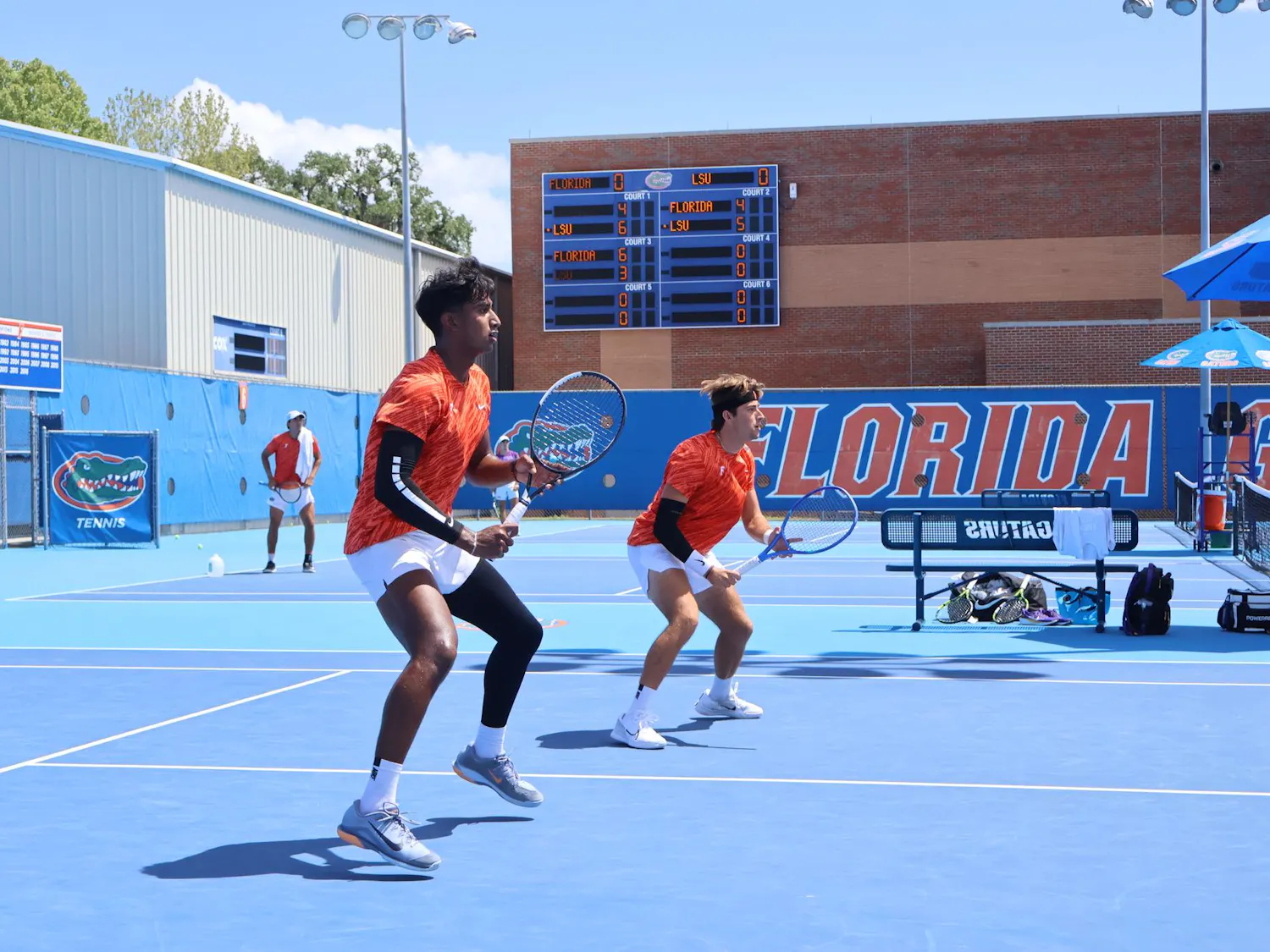The pair of senior Pablo Perez Ramos and junior Adhithya Ganesan compete in doubles play in Florida tennis' bout against Louisiana State April 4, 2026.