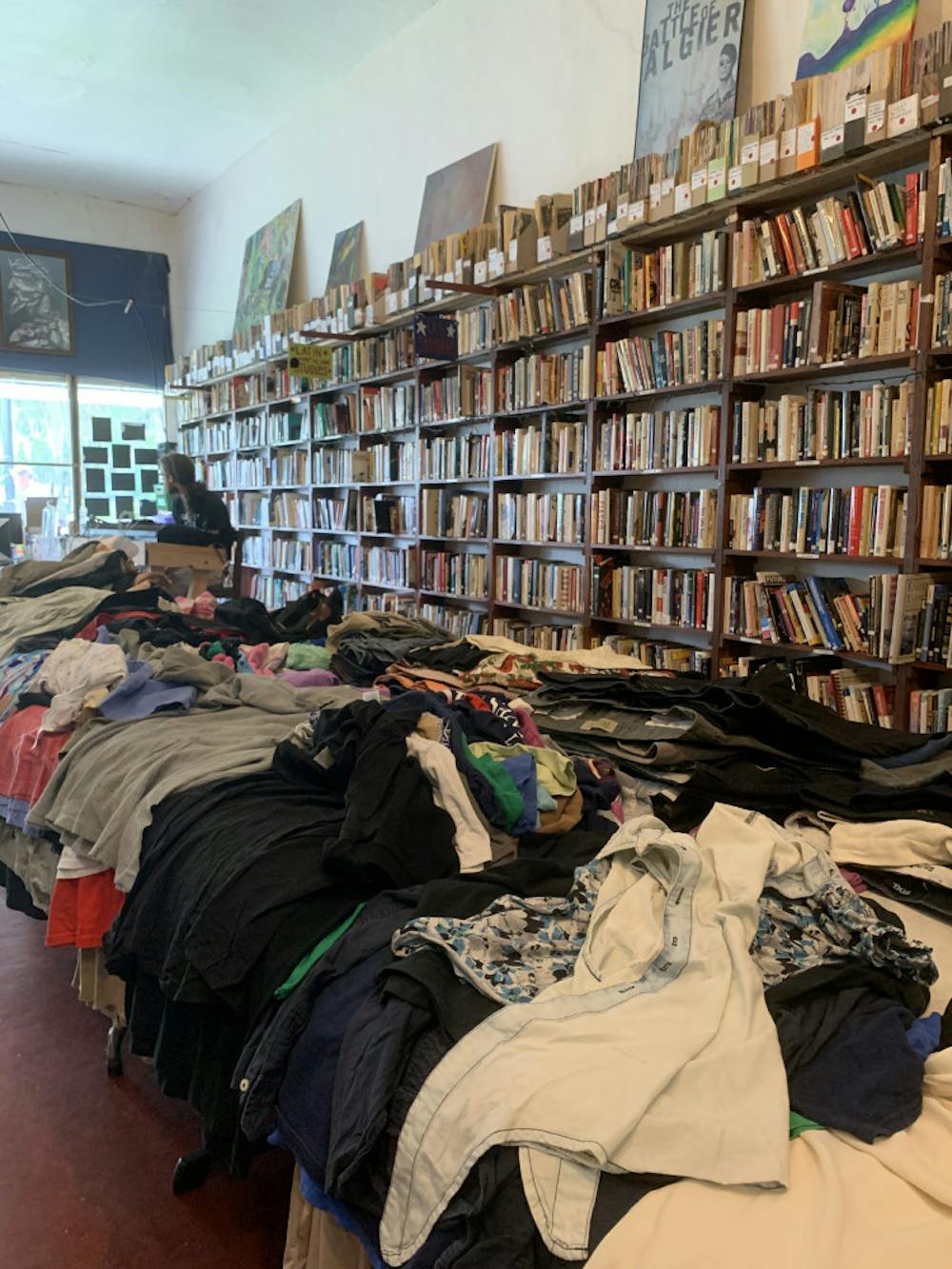 <p>Free Store attendees can either donate or come and claim clothes for free.</p>
