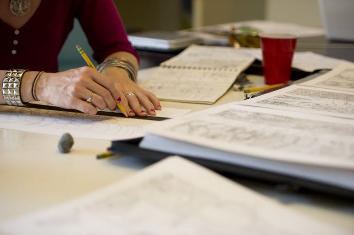 Justine Nara Andersen, 46, visits the Sequential Artists Workshop Tuesday. She is working on a project about her conversion to Hinduism.