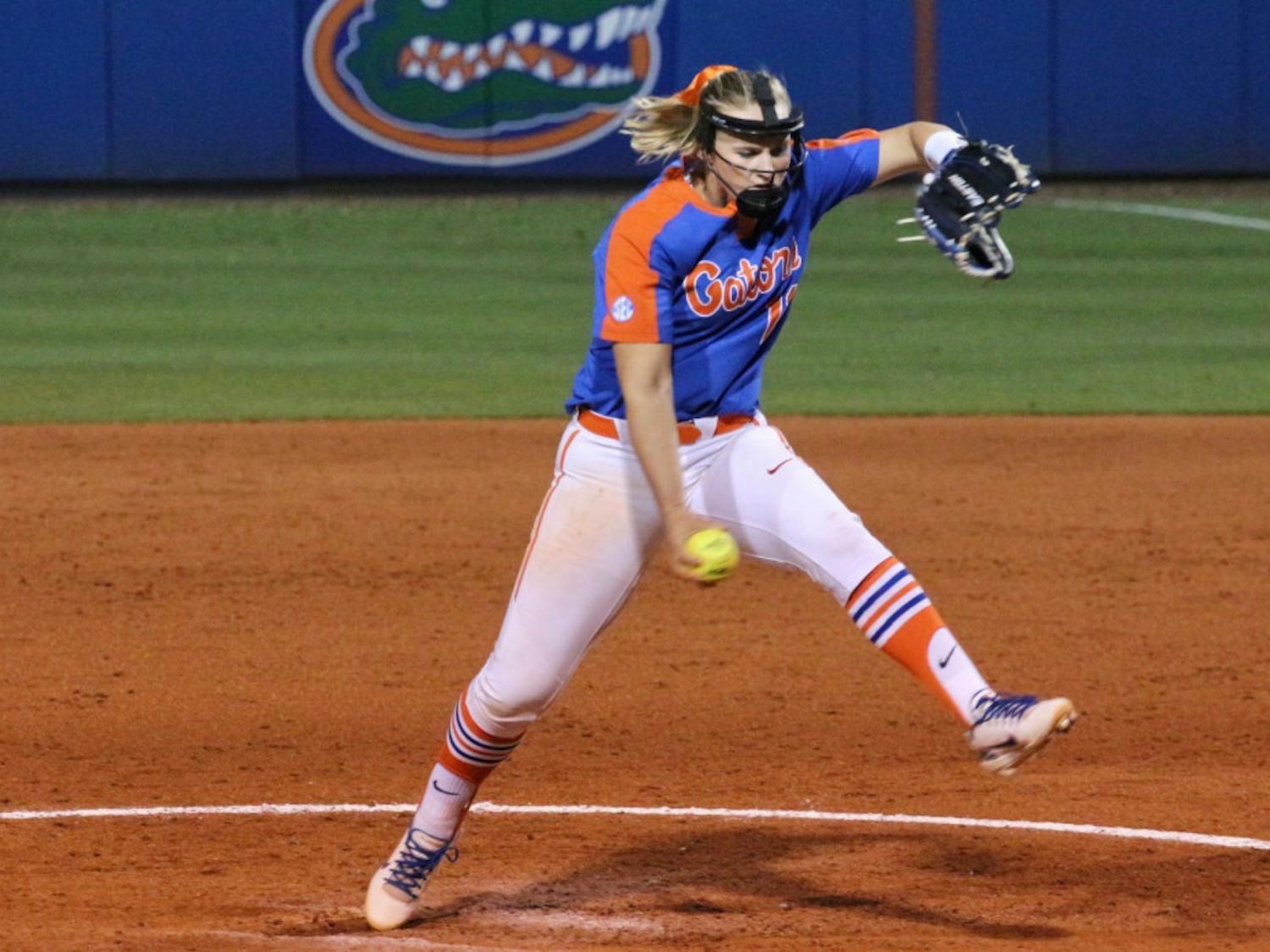 Florida pitcher Kelly Barnhill struck out 11 batters and allowed just two hits during UF’s 7-1 win over USF on Sunday at the USF Opening Weekend Invitational.
&nbsp;