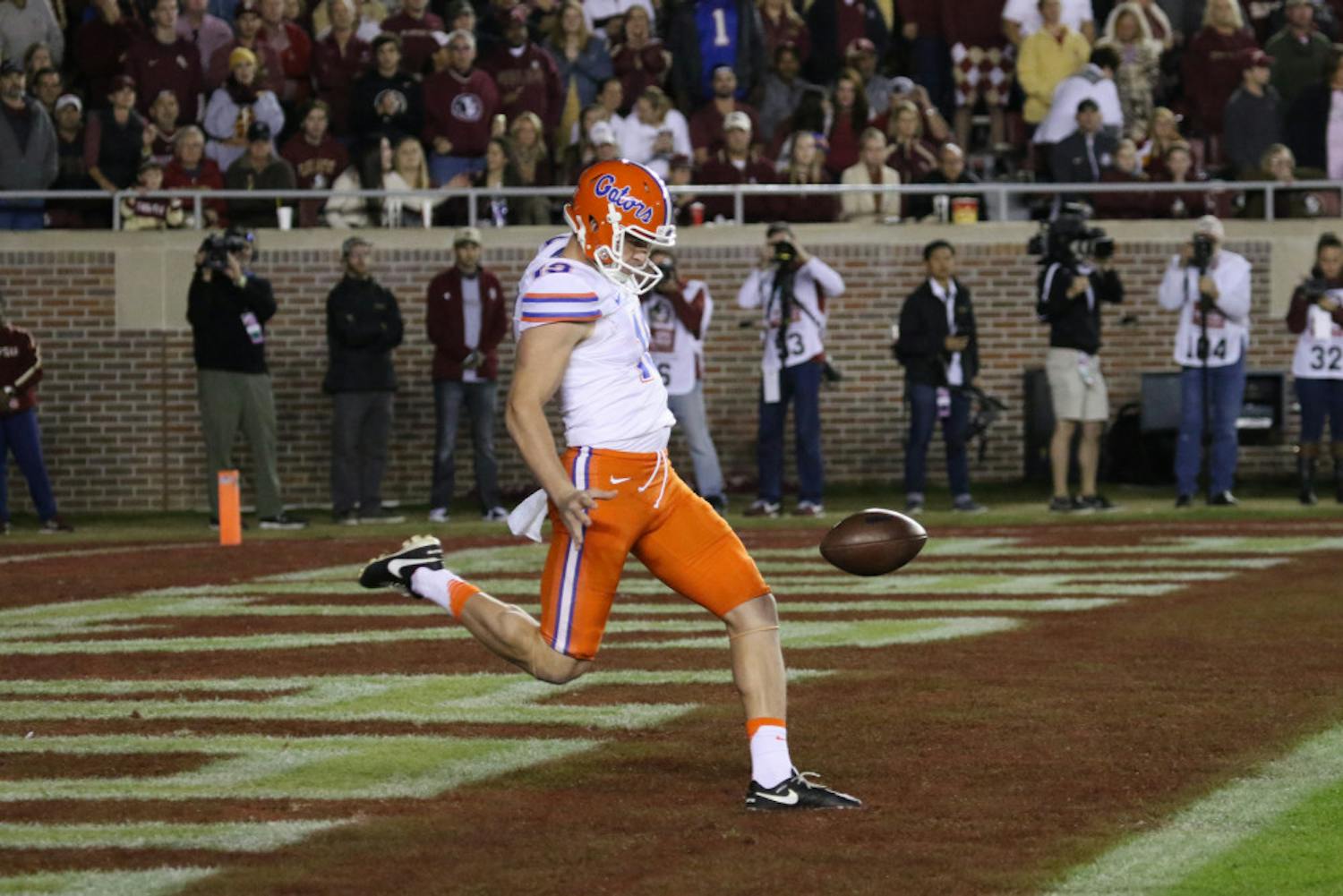 Johnny Townsend punts during Florida's 31-13 loss to Florida State on Nov. 26, 2016, at Doak Campbell Stadium.