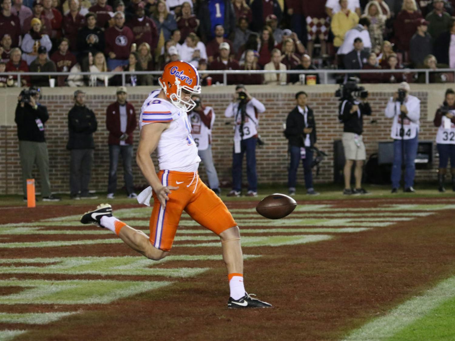 Johnny Townsend punts during Florida's 31-13 loss to Florida State on Nov. 26, 2016, at Doak Campbell Stadium.