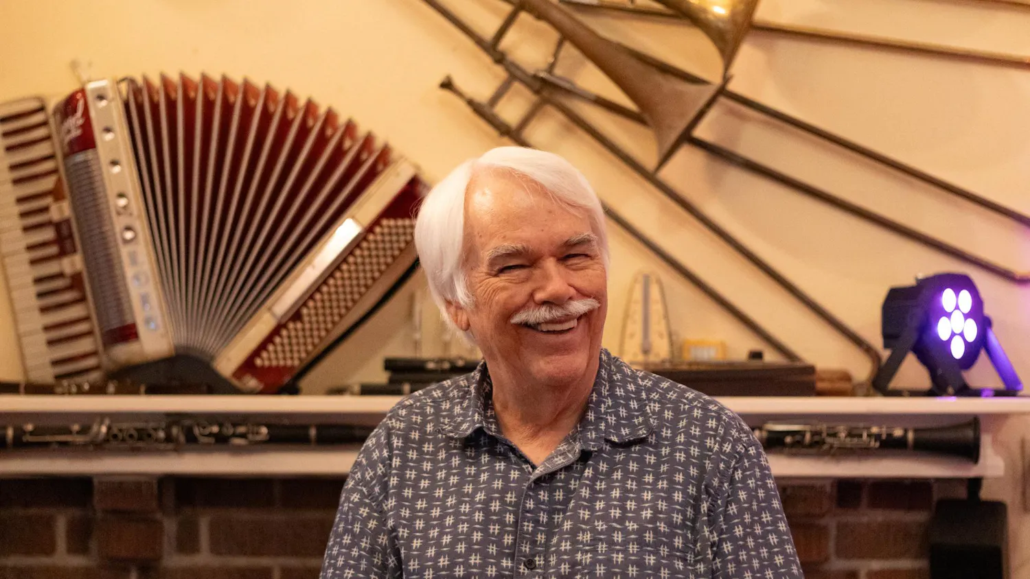 Bill Hutchinson shows off his collections at the Theatre of Memory Museum, Thursday, Sept. 17, 2026, in Gainesville, Fla.