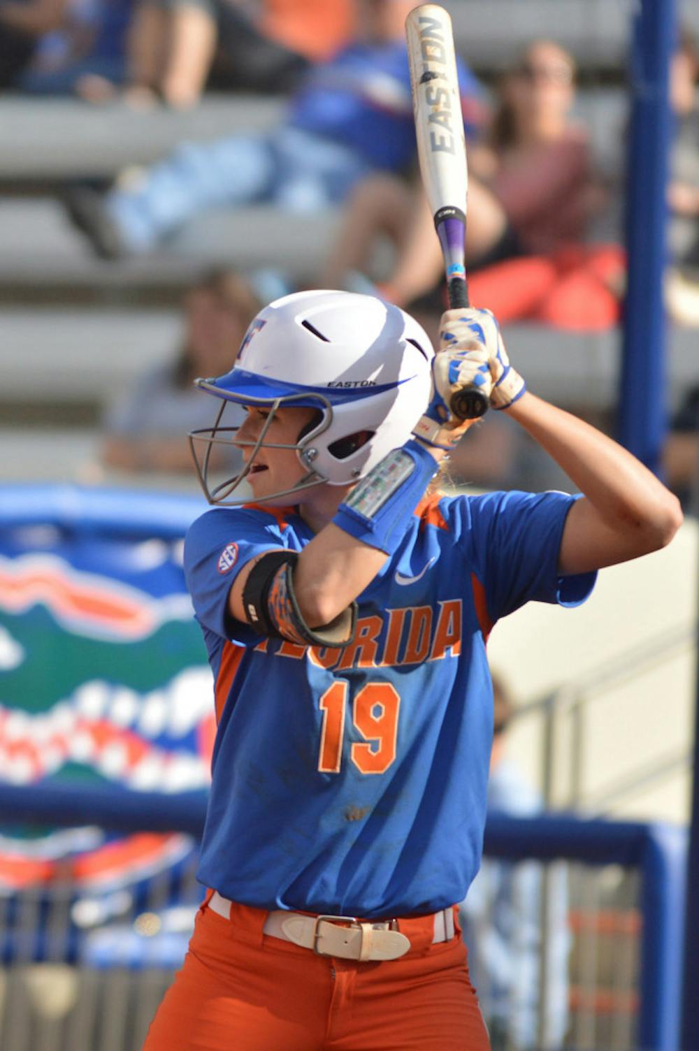 <p>Chelsea Herndon bats during Florida's 8-0 win against Indiana on Feb. 22 at Katie Seashole Pressly Stadium. On Thusday, Herndon hit a pinch-hit grand slam to force a run-rule victory in Florida's 11-0 win against Baylor in the first game of the Women's College World Series.</p>