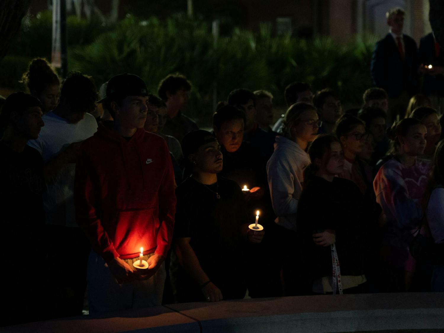 Hundreds of UF students and community members gather in Turlington Plaza for a candlelight vigil to show support for Israel after Palestinian militant groups led by Hamas launched a large-scale invasion on Monday, Oct. 10, 2023. 