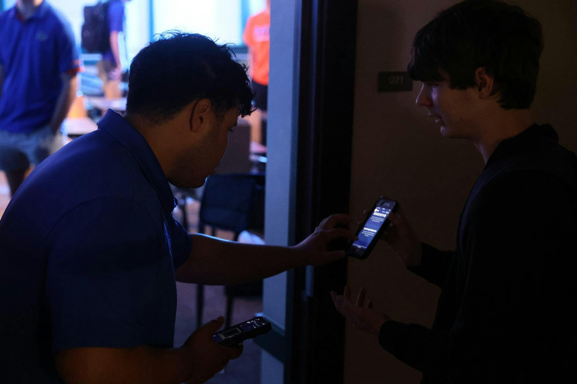 Students get their RSVP checked to attend the UF College Republicans GBM discussing the innocence of the Cornell 7 in Anderson Hall, Tuesday, Oct. 13, 2026, in Gainesville, Fla.
