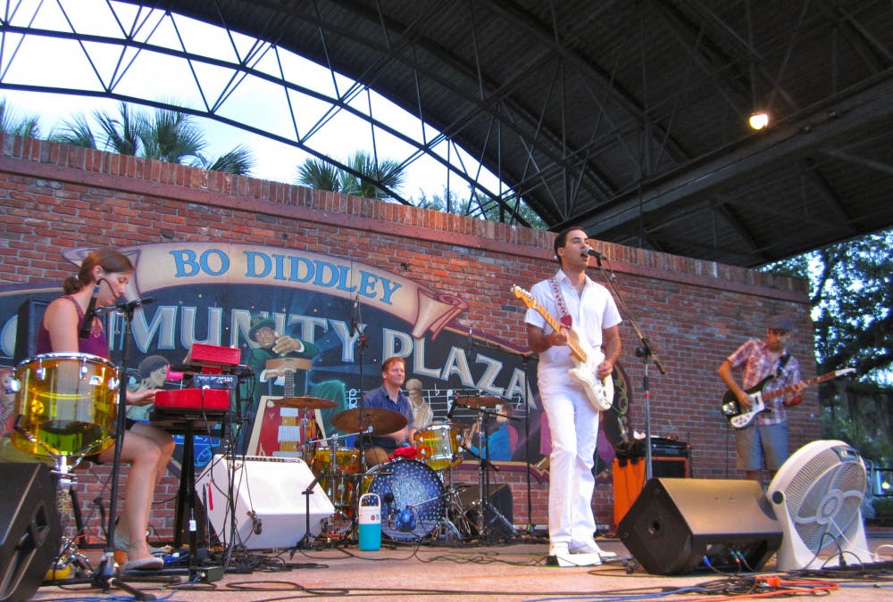 From left, Morningbell members Stacie Atria, Chris Hillman, Travis Atria and Eric Atria open their set after returning from a press tour to promote their latest album, “Bôa Noite.” 