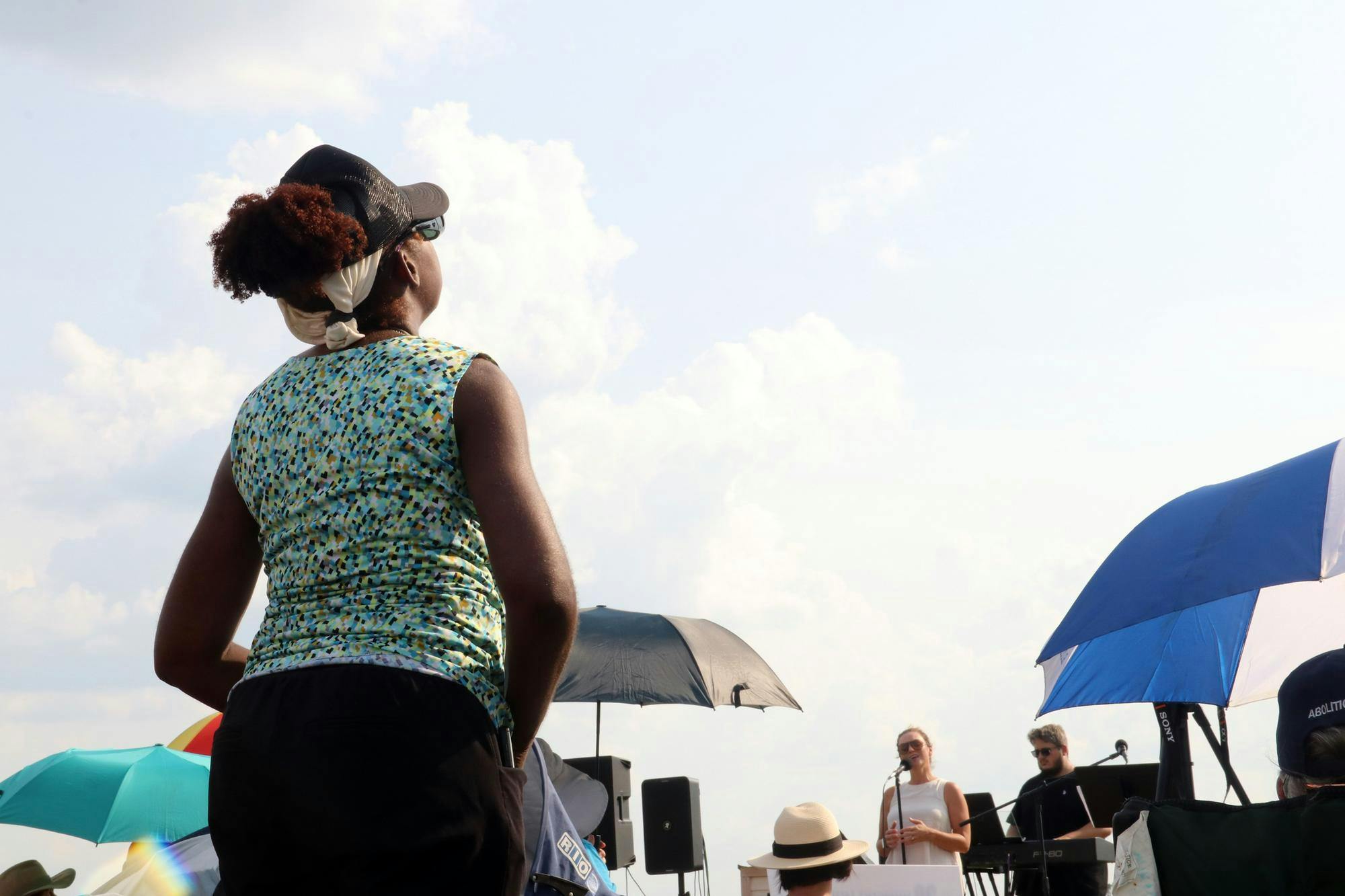 Kamilah Marion looks to the sky as she listens to the sermon for Dominick Anthony Occhicone to demonstrate against his execution and the death penalty in front of the Florida State Prison in Raiford Tuesday, July 28, 2026.