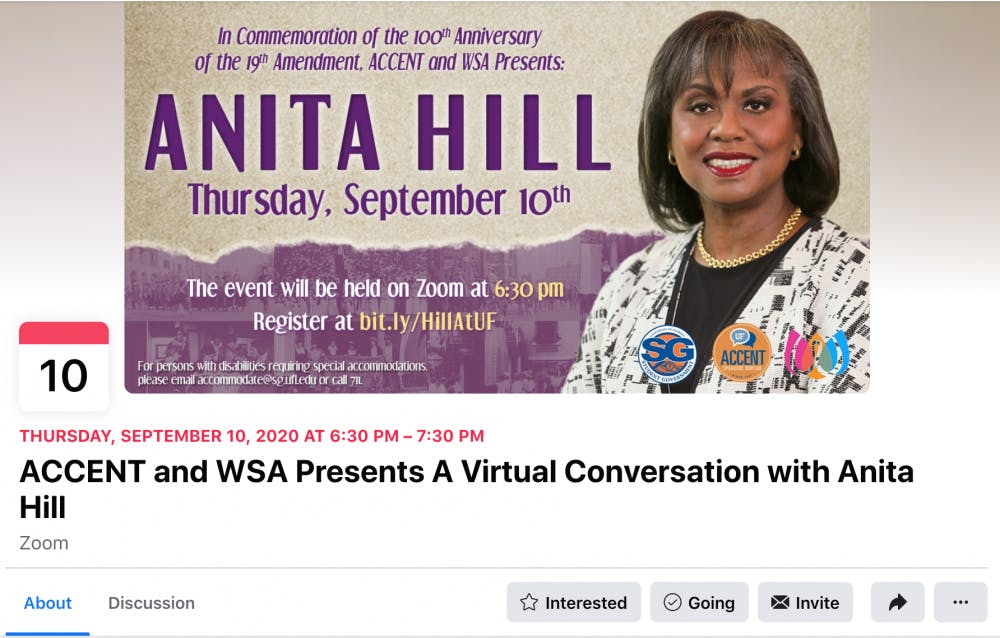 <p>Anita Hill spoke to UF in a 45-minute virtual interview Thursday. The event was be moderated by <span id="docs-internal-guid-9d15aeda-7fff-7f96-5517-4766008f96e5"><span>Debra Walker King, a UF English professor, and was hosted by <span id="docs-internal-guid-fdb75269-7fff-095d-fc28-29df584fa183"><span>Accent Speakers Bureau and the Women’s Student Association.</span></span></span></span></p>