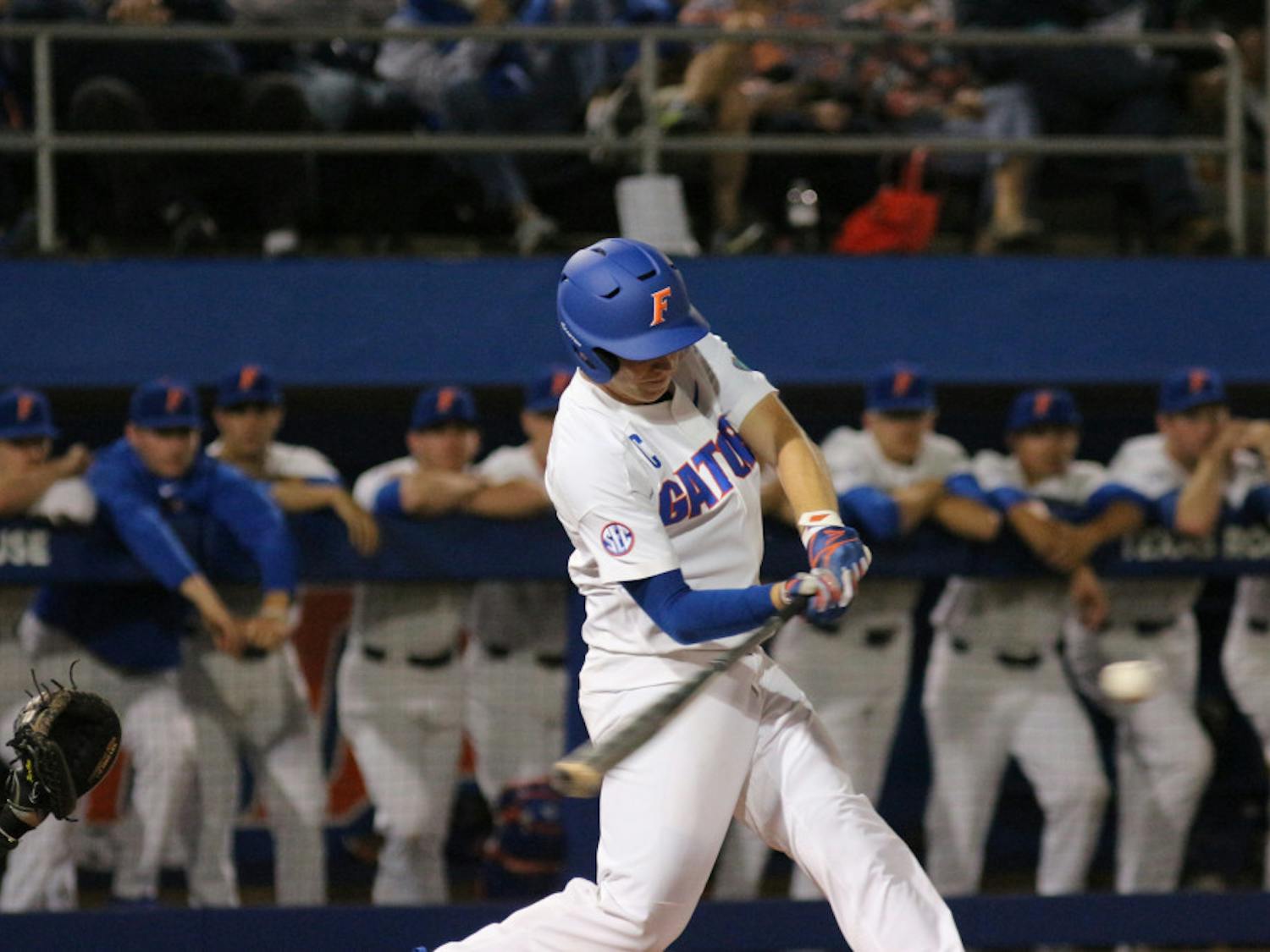 JJ Schwarz hit a home run off the scoreboard in right field Wednesday night. He finished 3-for-4 with 2 RBIs and 3 runs scored.