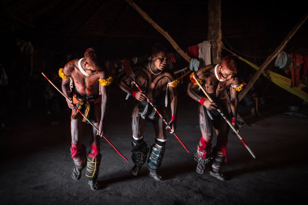 A traditional dance performed by the indigenous Kuikuro people in the Brazilian Amazon, which Michael Heckenberger has worked with for the past 27 years. He designed Amazon Hope to help save these people and the rainforest they live in. 
