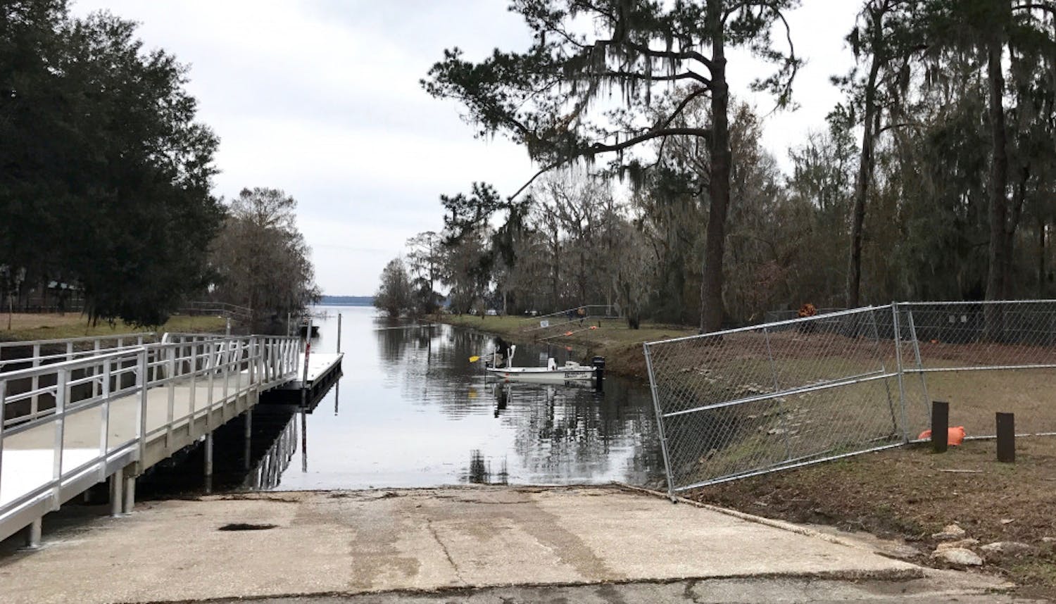 Earl P. Powers Park on Newnans Lake experienced severe flooding from Hurricane Irma, damaging the boat ramp and fishing pier. 
