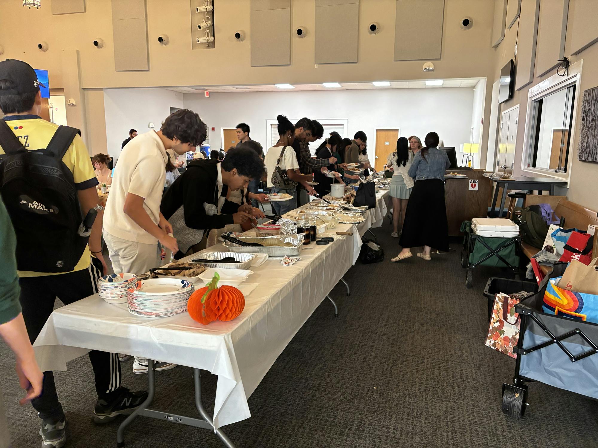The English Language Institute's Thanksgiving potluck welcomed about 85 international students for a night of community and cultural foods.
