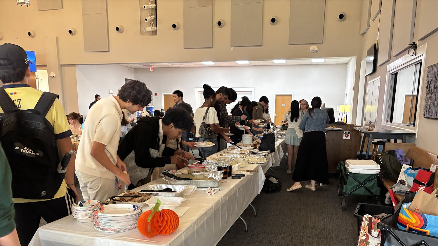 The English Language Institute's Thanksgiving potluck welcomed about 85 international students for a night of community and cultural foods.