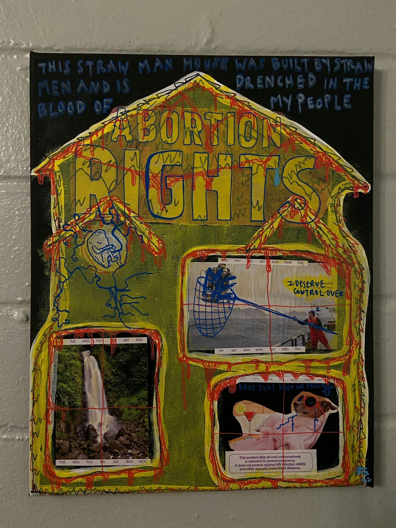 Alison Garland’s painting titled “Straw House,” a multimedia collage and acrylic painting as seen Saturday, July 23, 2022.