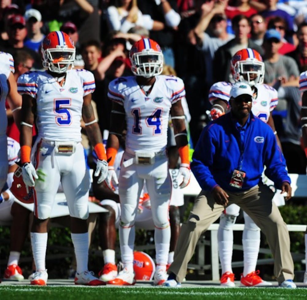 <p>Florida freshman cornerback Marcus Roberson (5) will spend the rest of the season looking on from the sideline after suffering a strained neck during Saturday’s 17-12 loss to South Carolina.</p>