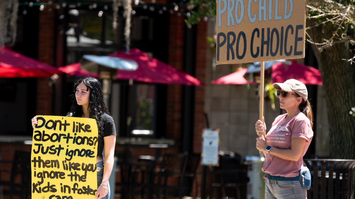 Activists in support of abortion rights pictured across from Gainesville City Hall on Saturday, April 6, 2024.