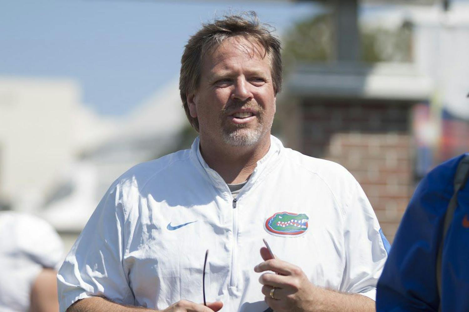 Florida head coach Jim McElwain looks on during a spring practice at the Sanders Practice Field on March 22, 2017.&nbsp;