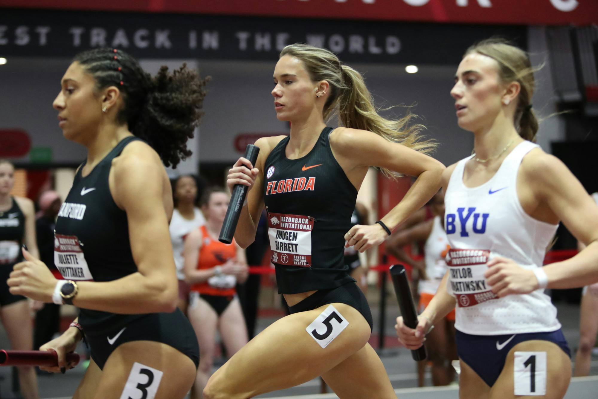 Florida redshirt senior Imogen Barrett runs during the Razorback meet Friday, Jan. 27, 2023 at Randal Tyson Track Center in Fayetteville, Arkansas / UAA Communications