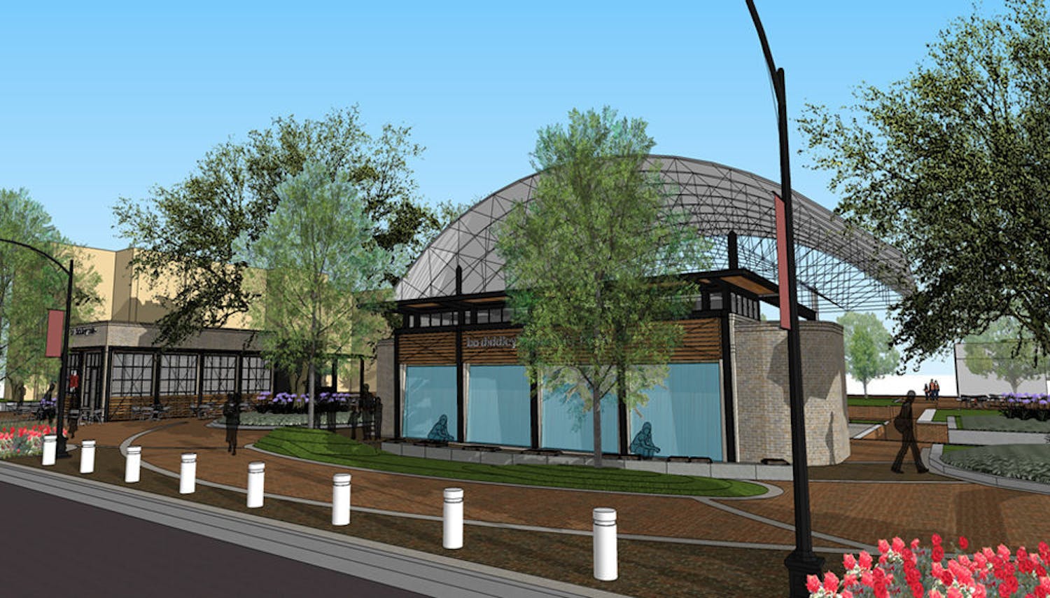 Above is a rendering of the Bo Diddley Community Plaza’s planned renovation, which will include a new cafe, information kiosk, green room and water wall feature. It will close for renovations in March.&nbsp;