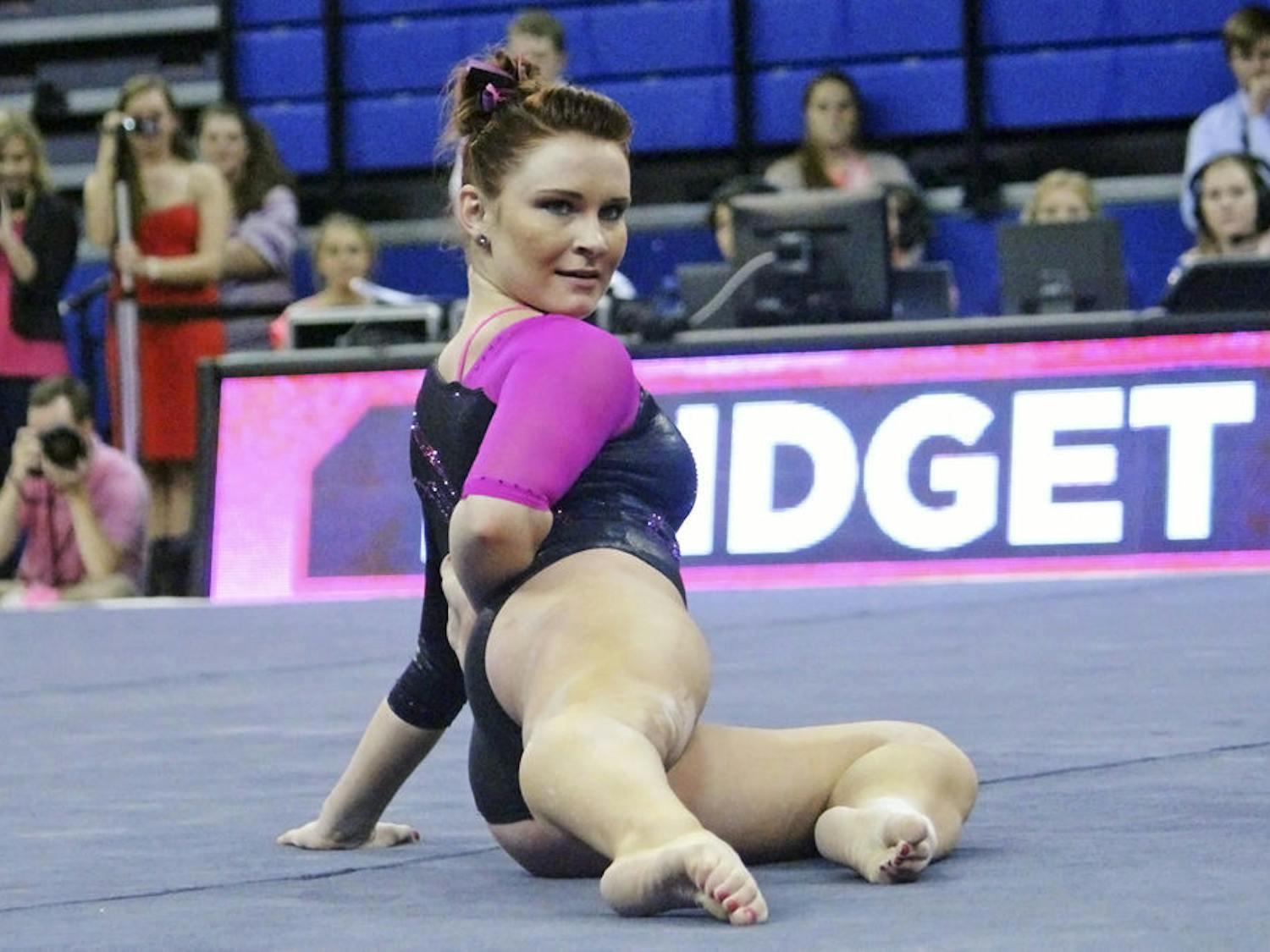 Bridget Sloan performs a floor routine during Florida's win against LSU last season. Sloan injured her ankle while performing her floor exercise in UF's 196.925-193.700 win against Ball State on Sunday.
