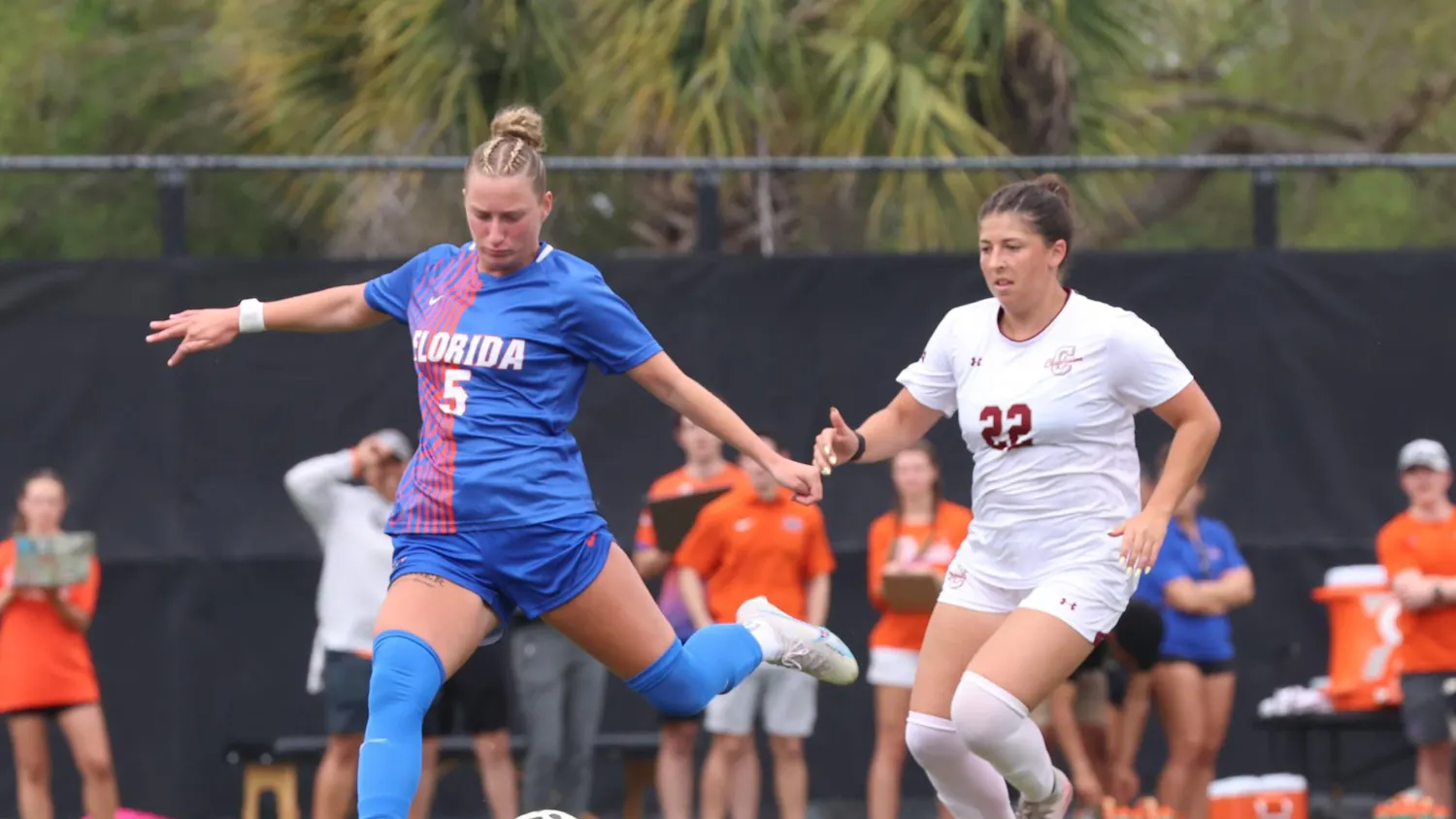 Freshman midfielder Mia Gray (left) joined the Gators for spring training ahead of the 2026 season.