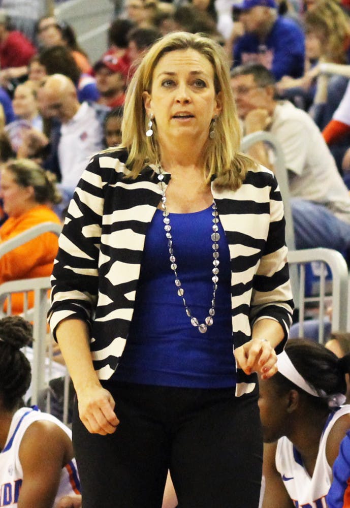 Coach Amanda Butler watches from the sidelines during Florida’s 62-57 loss to Georgia on Feb. 17 in the O’Connell Center.