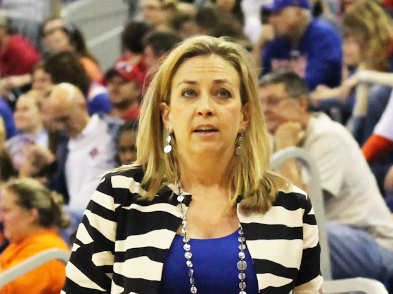Coach Amanda Butler watches from the sidelines during Florida’s 62-57 loss to Georgia on Feb. 17 in the O’Connell Center.