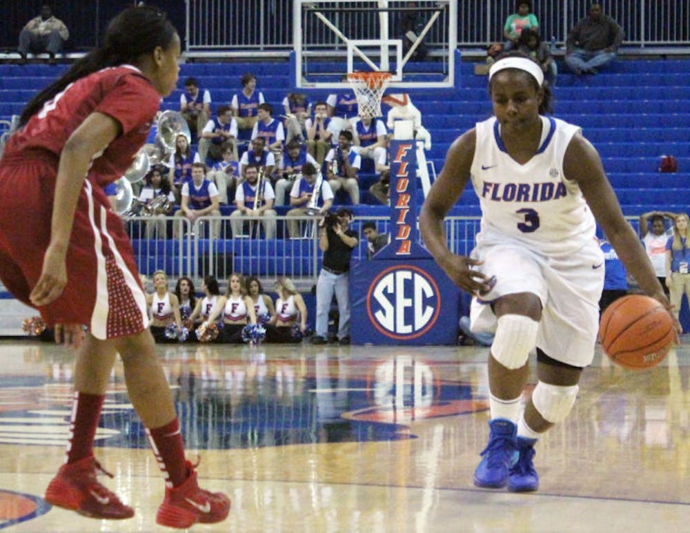 <p>January Miller drives down the court in Florida’s 75-67 win against Alabama on Jan. 30 in the O’Connell Center. Miller fouled out against Georgia on Sunday.</p>