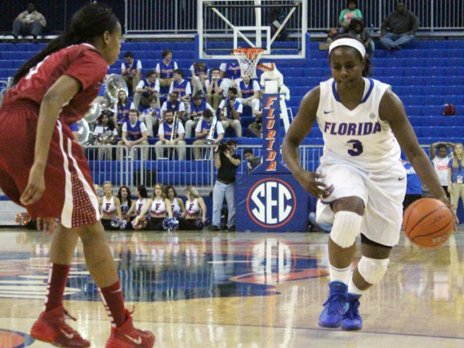 January Miller drives down the court in Florida’s 75-67 win against Alabama on Jan. 30 in the O’Connell Center. Miller fouled out against Georgia on Sunday.