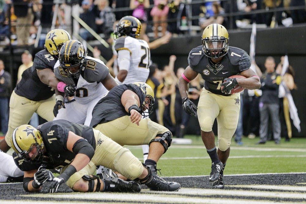 Vanderbilt running back Ralph Webb carries the ball during Vanderbilt's 10-3 win against Missouri on Oct. 24, 2015.