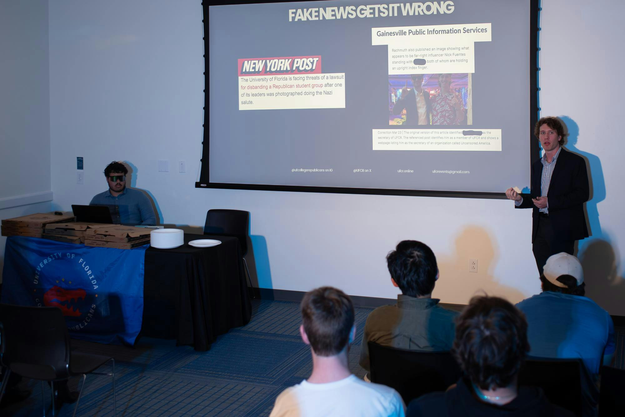 President of UF College Republicans Michael Andre speaks about recent events, Tuesday, March 24, 2026, in Gainesville, Fla.