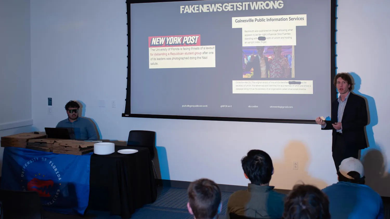 President of UF College Republicans Michael Andre speaks about recent events, Tuesday, March 24, 2026, in Gainesville, Fla.